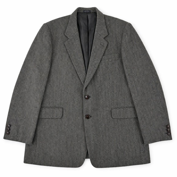 Other - Vintage Wool Jacket‎ – 46 Gray Herringbone Tweed Leather Buttons